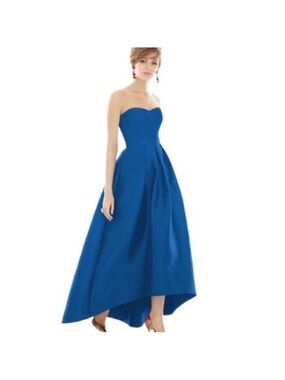ALFRED SUNG Strapless Cobalt Blue High-Low Gown
